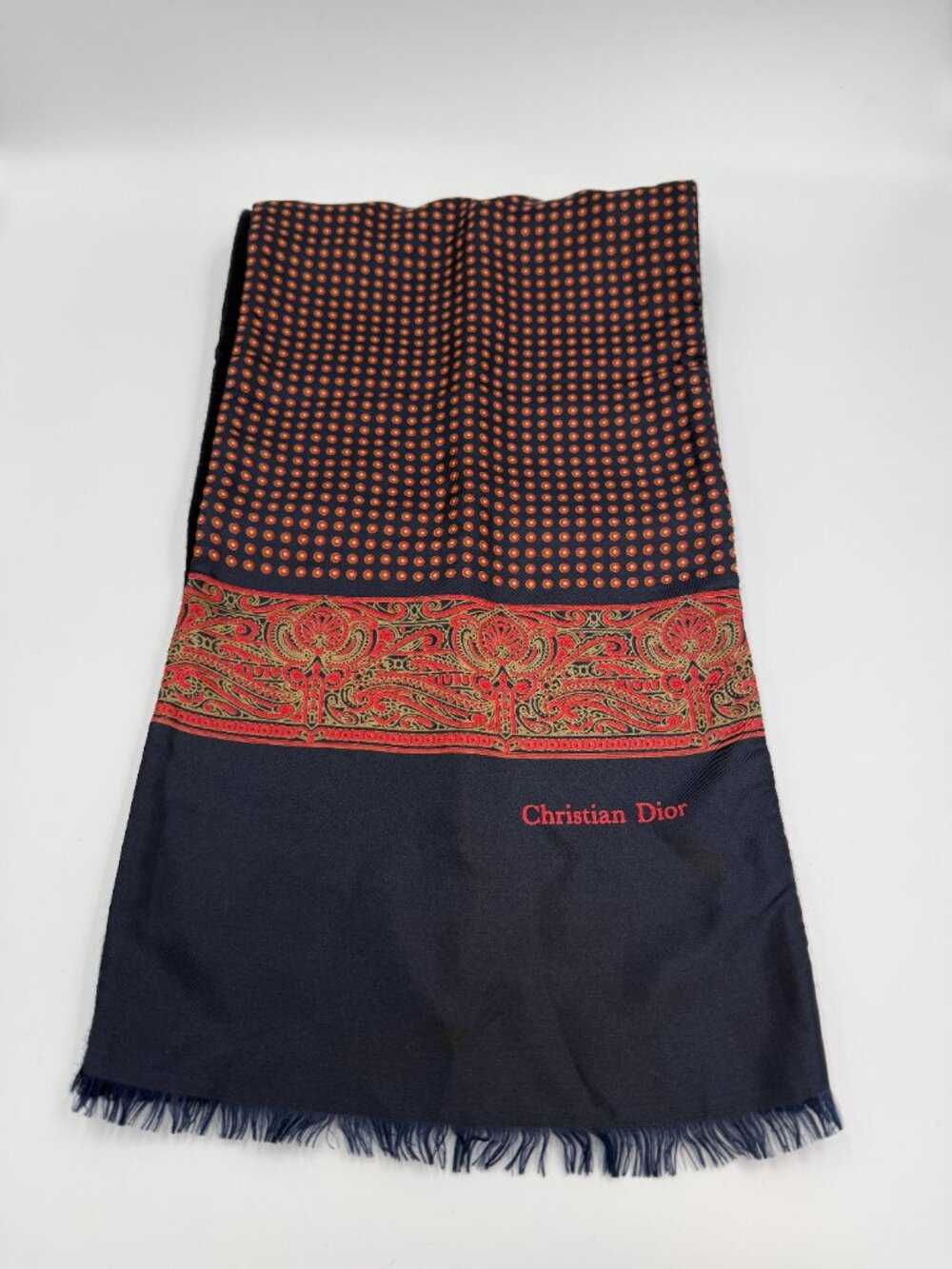 VTG CHRISTIAN DIOR Men's scarf Bonwit Teller double thick SILK/WOOL 53" x 9.5"